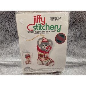 Vintage Jiffy Stitchery by Sunset Designs-‎ Merry Mouse in a Stocking New Sealed